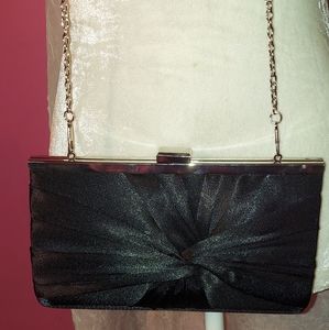 Black Satin Purse with Silver Chain